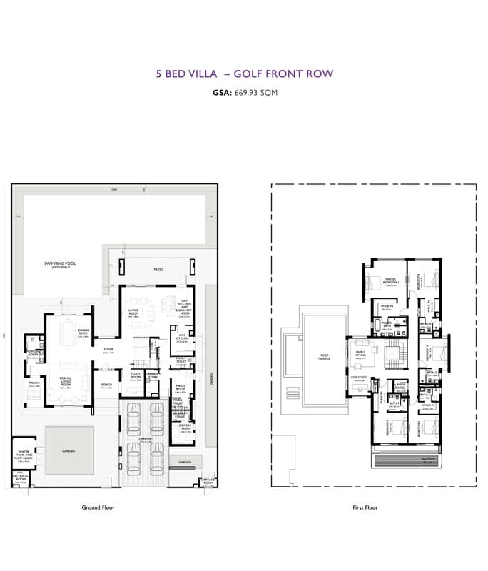 The Orchids at Yas Acres — 5 Bed Villa · Golf Front Row floor plan