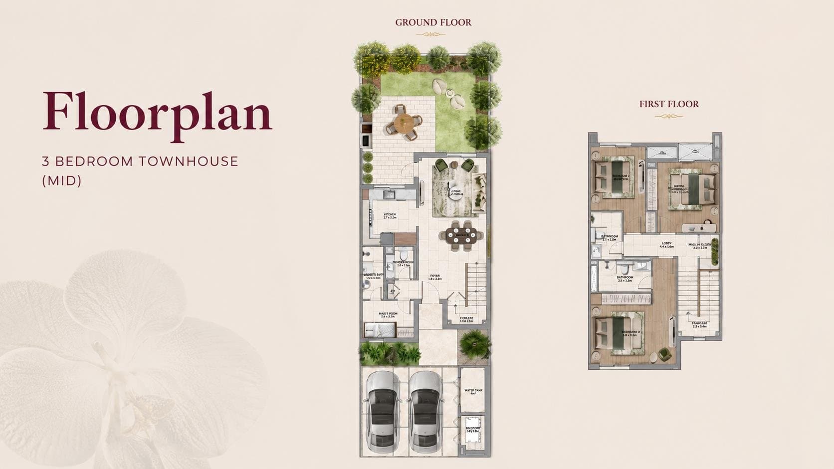 3 Bedroom Townhouse · Mid floor plan