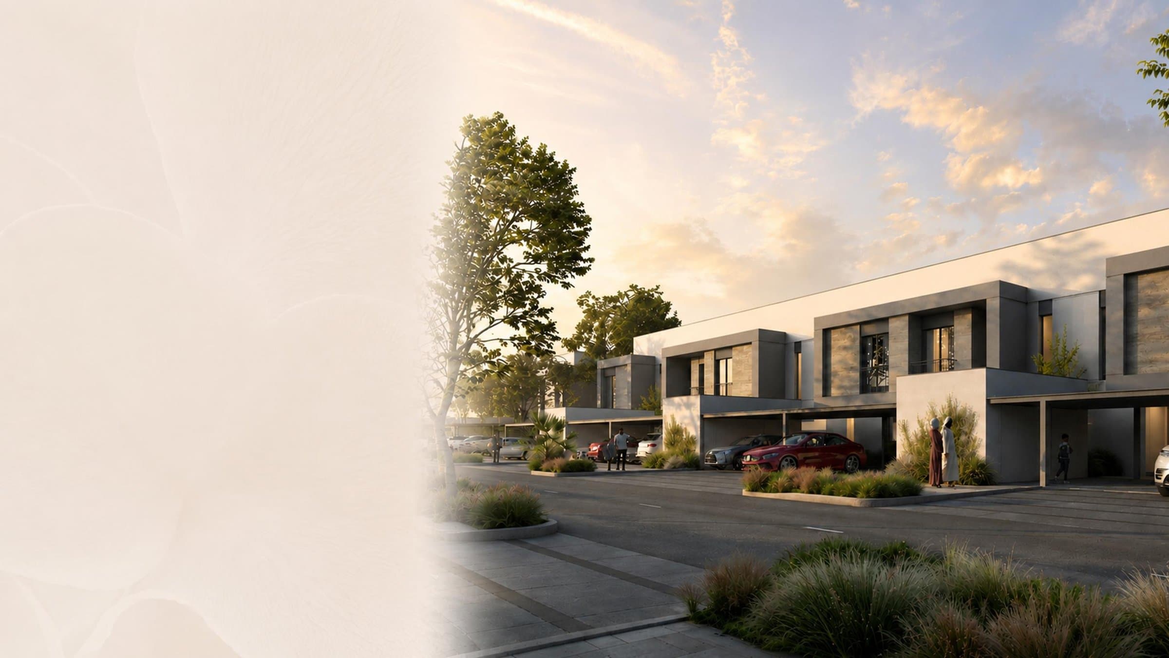 The Orchids townhouses at dusk, Yas Acres